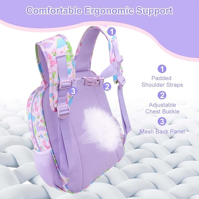 RHCPFOVR Kids Backpack for Girls - Girls Backpack 3-8 Ages Dinosaur for Kids 15 Inch School Bookbag for Kindergarten Elementary School Bookbag for Girl 1st 2nd Grade