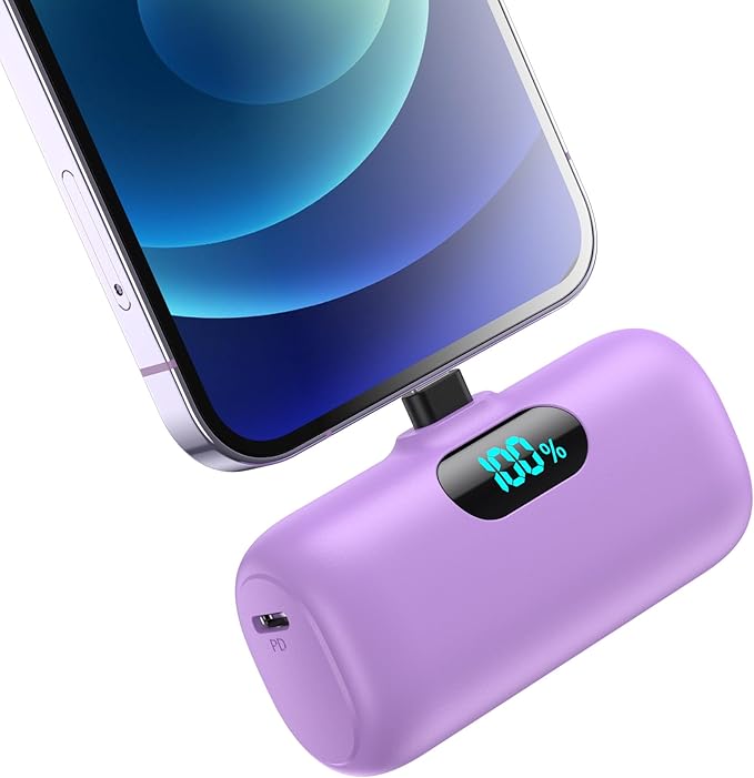 Small Portable Charger for iPhone 5000mAh, PD Fast Charging Power Bank,Mini Battery Pack Portable Phone Charger Travel Essentials for iPhone 14/14 Pro Max/13/13 Pro/12 Pro/11/XS/XR/X/8/7/6/SE-Purple