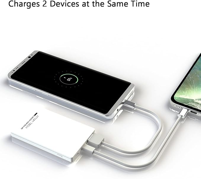 Dual USB Output Super Slim Power Bank Ultra Thin, 3000mAh Portable Charger Mini External Phone Battery Pack Small Dual Outlet, Emergency Phone Power Backup (White)