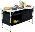 JOUYEK Camping Table, Folding Camping Table with Storage, Portable Kitchen Table, Lightweight, 3 Heights Adjustable Camping Furniture for BBQ, Picnic, Camping, Hiking, Beach, Outdoor Black