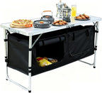 JOUYEK Camping Table, Folding Camping Table with Storage, Portable Kitchen Table, Lightweight, 3 Heights Adjustable Camping Furniture for BBQ, Picnic, Camping, Hiking, Beach, Outdoor Black