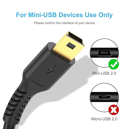 6FT Mini USB Cable, Standard USB 2.0 Type A Male to Mini B Male Charger Cord Compatible with PS3 Controller, MP3 Player, Camera, Dash Cam, Garmin GPS, Hero 4/3+