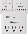 Energizer 4 Pack of Multi Plug Wall Outlet Extender (3 AC Power Outlets, 1 Type C Port, 1 USB A Port - 2.1A Total) Grounded Power Strip Expander