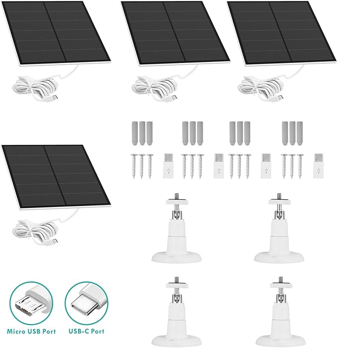 4 Pack Solar Panels for Outdoor Camera Micro USB & USB-C Solar Panel Charger, 5V 6W 4W 3W Solar Panel for Security Camera Fit for Wyze Cam V1 V2 Outdoor,Arlo Essential,Simplisafe,Eufy Cameras
