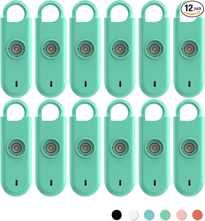 Fauxomor 140dB Personal Safety Alarm for Women, 12 Pack Safe Alarm Protection Keychain with Strobe Light with Low Battery Notice, Security Siren Self Defense for Children Seniors College Girls(Green)