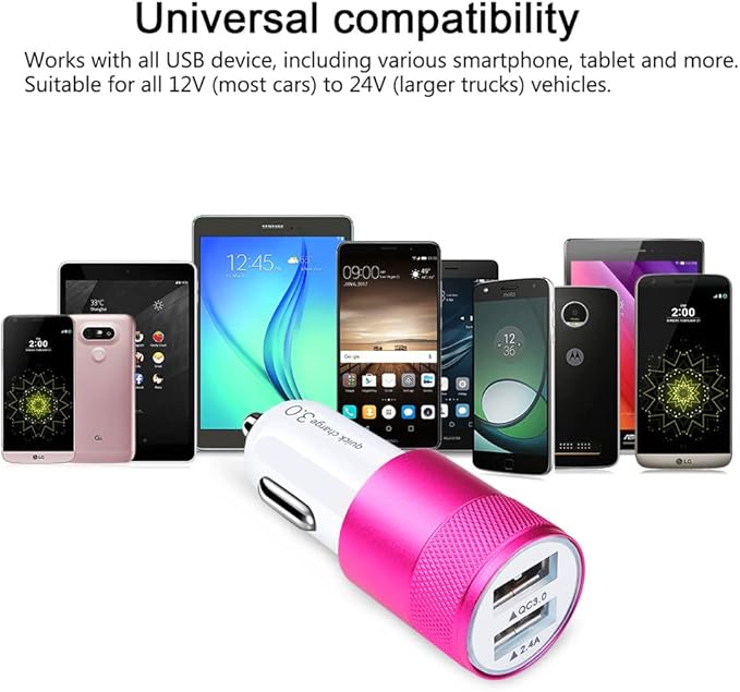 Fast Car Charger, Quick Charging 5.4A/30W Phone USB Car Charger Adapter Rapid Plug 2 Port Cigarette Lighter Charger Flush Compatible Samsung Galaxy S23 S22 S21 S20 Ultra S10e S10 S9 S8 Note, iPhone