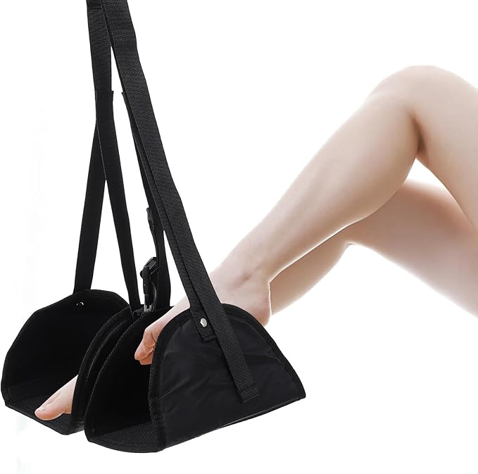 Amosfun Portable Footrest Hanging Foot Hammock Office Feet Pad Travel Leg Support Footrest for Airplane and Office Use, Black