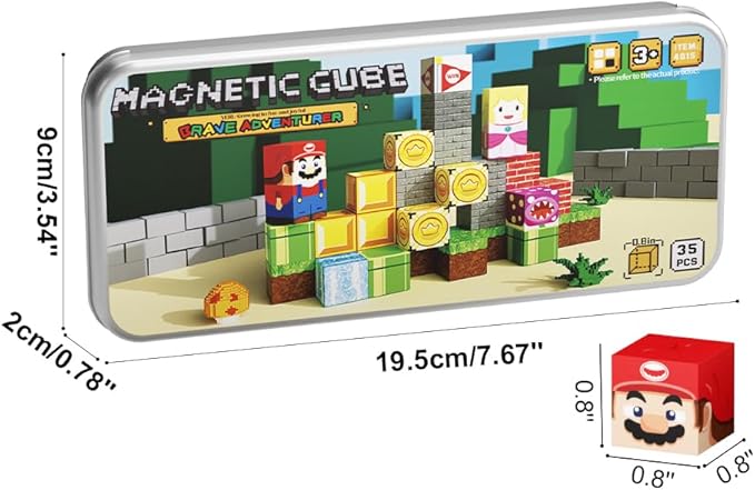 Mini Magnetic Blocks STEM Toys for Kids Ages 3-8, 35PCS Travel Building Set with Magnetic Storage Tin Box, Educational Construction Toys for Toddlers, Preschool Birthday Gift for Boys & Girls