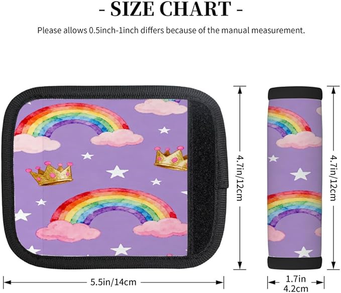 2 Pack Luggage Handle Wrap with Travel Tags - Non-Slip Protective Cover Soft Handle Grips Covers for Suitcase(Rainbow Cloud Star Crown)