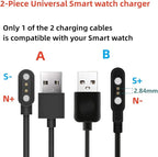 [2 Pack] Universal Smart Watch Charger Magnetic, VeryFit / da fit Smartwatch Accessories 2 Pin Replacement Charging Cable Compatible All 2.54mm - 2.84mm-Pin-Pitch Smart watch (Model A&B Only one Fit)