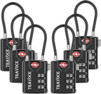 • TRAVOCE TSA Approved Luggage Locks - Heavy Duty 3 Digit Combination Cable Lock, Search Alert for Suitcases, Backpacks, Golf Bags, Tents, Violin and Camera Cases, 6 Pack, Black