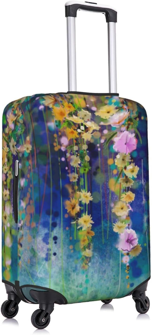 Travel Luggage Cover Suitcase Protector, Abstract Spring Flower Watercolor Washable Elastic Stretch Anti-scratch Baggage Cover with Concealed Zipper for Wheeled Suitcase Fits 25-28 Inch Luggage