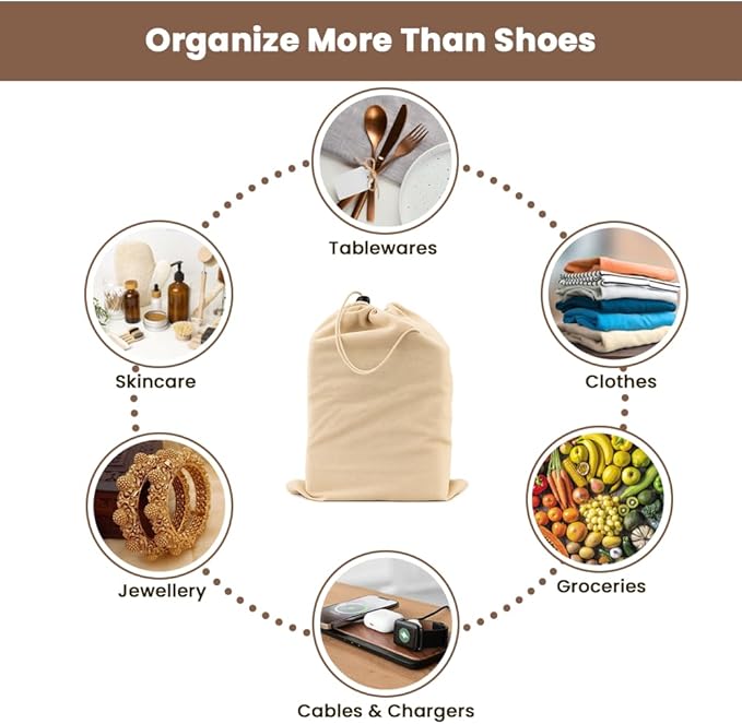 LFH Cotton Shoe Storage Bags with Drawstring, Dustproof Breathable Reusable Organizer, Perfect For Travel, Dorm, Hotel, College, Gym, Easy to Carry, Machine Washable 12"x17" (Pack of 6) - Natural