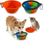 Collapsible Dog Bowl 2 Pack with Carabiners - Portable Travel Pet Food Water Bowl for Dogs Cats
