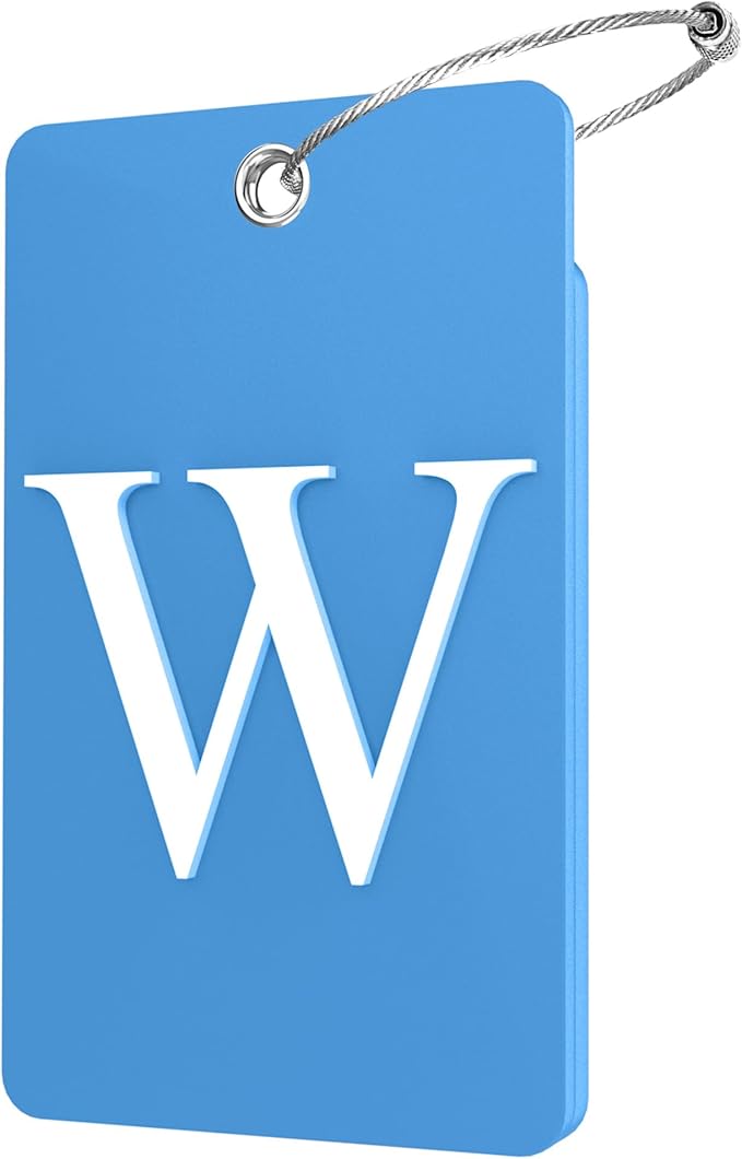 Gostwo 2 Pack Luggage Tags for Suitcases, 26 Initial Letter Travel Luggage Baggage Identification Labels ID Tag Fully Bendable Tags with Stainless Steel Loop (Blue) (Letter W)