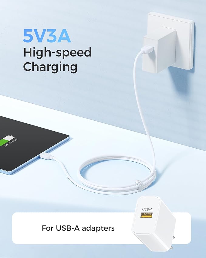 Cable Matters 3-Pack Long USB A to USB C Cable 10ft in White, Support Apple CarPlay, Android Auto, USBA to USBC Charging Cable for iPhone 16/15 Pro Max Plus, Galaxy S23