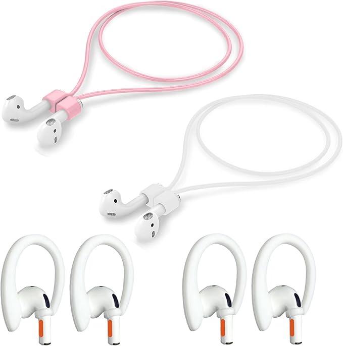 Magnetic Anti-Lost Straps Compatible with AirPods 1st to 4th Generation and AirPods Pro 1st to 4th Generation, with 2 Additional Pairs of Ear Hooks(White Pink)