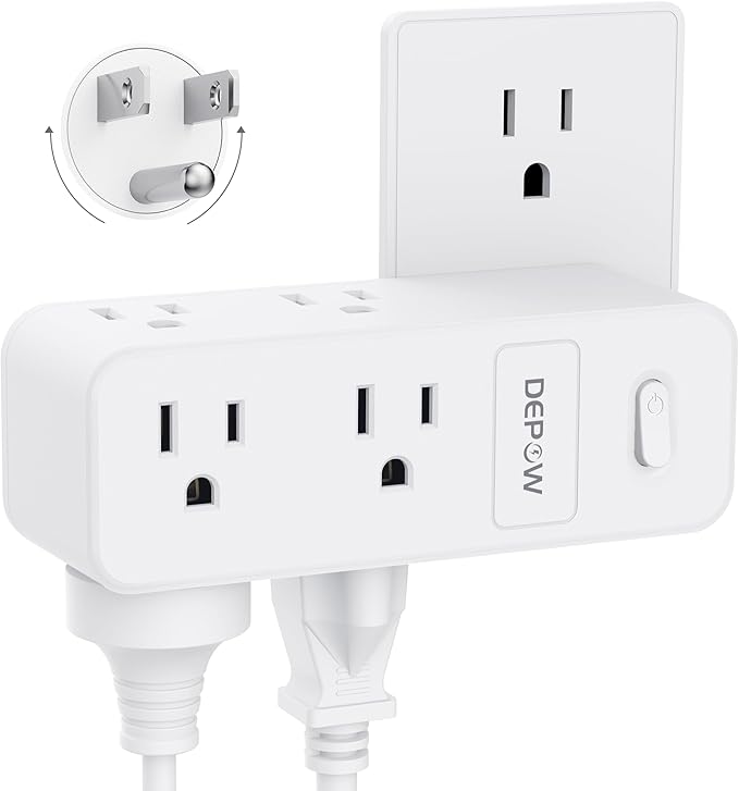 DEPOW Outlet Extender with 360° Rotating Plug, 6 AC Outlet Splitter (1875W/15A), Multi Plug Wall Outlet with Power Switch, White Outlet Adapter for Home Office Cruise Ship Travel Essential