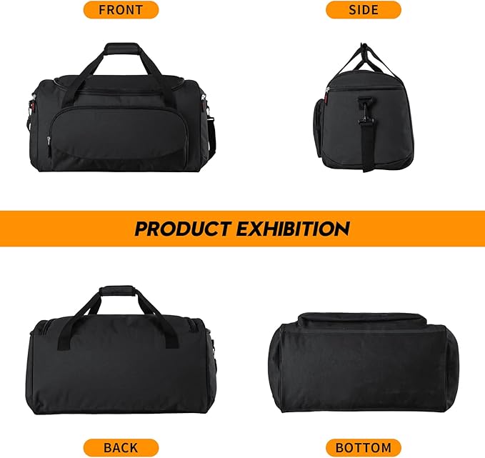 Uarition Gym Bag for Men - 55L Black Durable Large Duffle Bag for Travel, Workout, Fitness & Sport