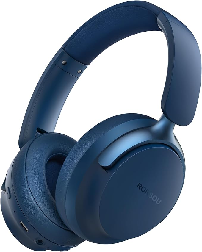 B8 Bluetooth Headphones Over Ear, 6 EQ Music Modes and 50H Playtime Deep Bass Wireless Headphones with Mic, Lightweight Folding HiFi Stereo Headset for iPad/Travel/Tablet/PC/Home Blue