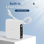 Wireless Charging Portable Charger with Built-in Cables & AC Wall Plug, 10000mAh Power Bank with LED light, PD 22.5W Fast Charging Travel Portable Charger for iPhone, Samsung, Android(No-Magnetic)