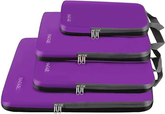 BAGAIL 4 Set/6 Set/8 Set Compression Packing Cubes Travel Accessories Expandable Packing Organizers (Cloth Pattern, 4-Purple)