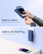 VRURC Portable Charger 20000mAh, Fast Charging Power Bank USB C,4 Output 2 Input Travel Essentials Charging Bank Equipped with LED Display,Built-in Wall Plug and Cables,Phone Charger Battery,Navy