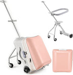 Kids Ride On Luggage 20” Carry On Ride On Suitcase for 3+ Boys Girls with 110 Lbs Capacity & Removable Rail Spinner Wheels Brake for Travel Pink