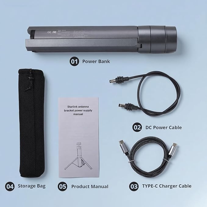 Elfcam - Portable 166Wh 45000mAh Battery Pack for Starlink Mini with Tripod Stand, IP67 Waterproof Power Bank, 6-Hour Runtime, USB-C Fast Charging & DC Output for Outdoor Camping Travel