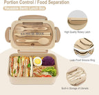 NatraProw Bento Box for Adult, 1200 ML Lunch Containers, LeakProof Lunch Box with Utensils, BPA Free, 3 Compartment Bento Box Microwave Safe, Khaki