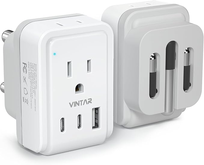 1 Pack South Africa Plug Adapter, VINTAR Foldable Type M Adapter for South Africa with 2 AC Outlets 3 USB Ports(2 USB C), Africa Travel Essentials for US to South Africa Namibia Nepal Malaysi