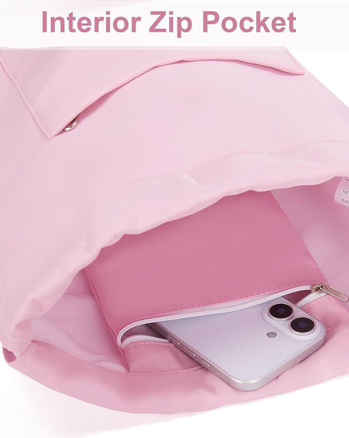 BAVELOE Drawstring Backpack Sports Gym Sackpack with Pockets Water Resistant Cinch String Bag for Women Men（Pink）