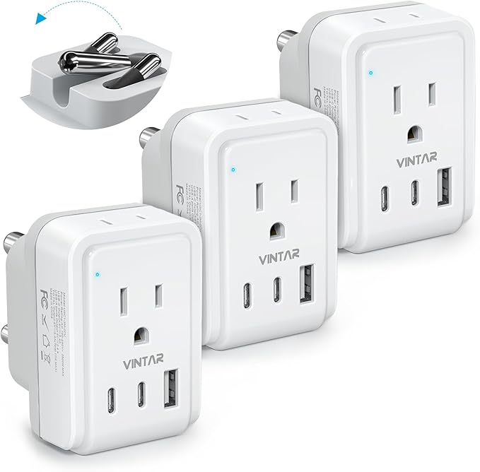 3 Pack South Africa Travel Plug Adapter, VINTAR Foldable Type M Adapter with 2 AC Outlets 3 USB Ports(2 USB C), Africa Travel Essentials for US to South Africa Namibia Nepal Malaysi