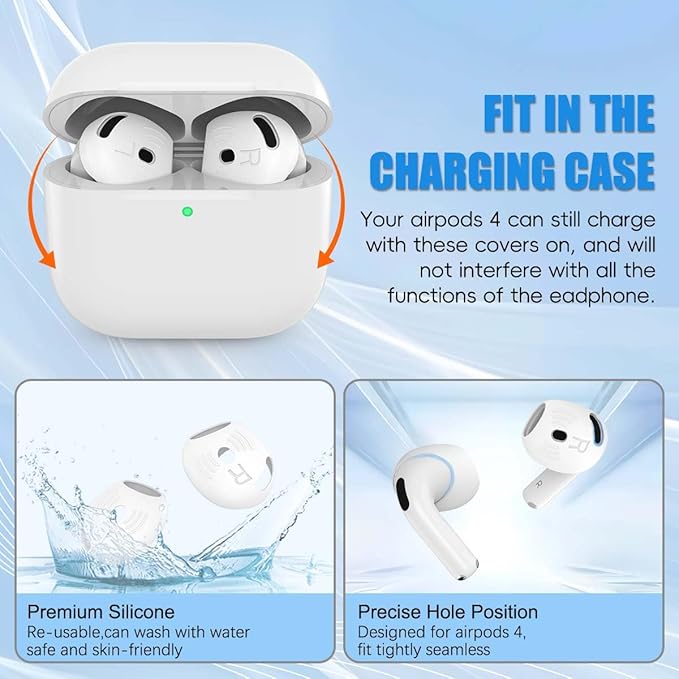 5 Pairs Ear Tips Cover for AirPods 4 Earbuds, Silicone AirPod 4 Ear Cover Anti Slip Ultra Thin Soft Air Pod 4 Accessories Compatible for Air Pods 4th Generation 2024 [Fit in Charging Case] - White