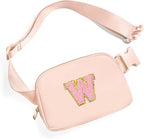 Gitus 6 7 8 9 10 Year Old Girl Gifts Belt Bag Fanny Pack Crossbody Bags with Initial Letter Patch Things for Teen Girls Easter Gifts for Girls Travel Essentials（Coral Pink-W）