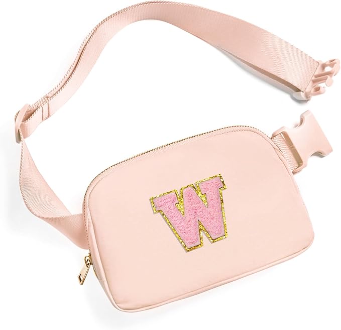 Gitus 6 7 8 9 10 Year Old Girl Gifts Belt Bag Fanny Pack Crossbody Bags with Initial Letter Patch Things for Teen Girls Easter Gifts for Girls Travel Essentials（Coral Pink-W）