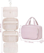 Narwey Striped Travel Toiletry Bag for Women Large Hanging Makeup Bag Organizer Toiletries Bag for Full Size Essentials Accessories Cosmetics (Dusty Pink Stripe (Large))