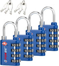 Forge Dual-Opening: Key or Combination Lock, TSA Approved Lock for Luggage, Pelican case, Travel, Gym, School, Luggage Combination Lock, Travel Bag Lock (Blue 4 Pk)
