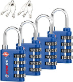 Forge Dual-Opening: Key or Combination Lock, TSA Approved Lock for Luggage, Pelican case, Travel, Gym, School, Luggage Combination Lock, Travel Bag Lock (Blue 4 Pk)