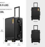 LEVEL8 Zipperless Carry On Suitcase Airline Approved with Aluminum Frame, Hard Shell Luggage with Spinner Wheels, Metal Travel Luggage, 20 Inch, Black