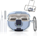 for Bose Ultra Open Earbuds Case with Secure Lock & Phone Stand, Soft TPU Shockproof Protective Clear Case for Bose Open Ear Earbuds Accessories with Cleaning Pen & Keychain (Light Blue)