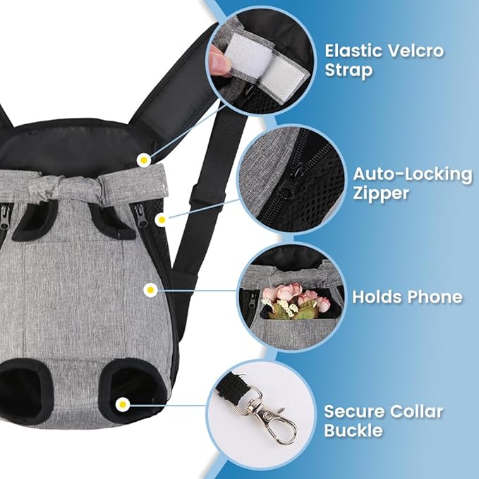 Dog Backpack Carrier, Front Pocket for Essentials, Legs Out Carrying Sling Travel Bag for Small Medium Dogs 4-7 Lbs, Soft Wearable Puppy Chest Carry Backpacks for Walking/Hiking/Camping/Traveling