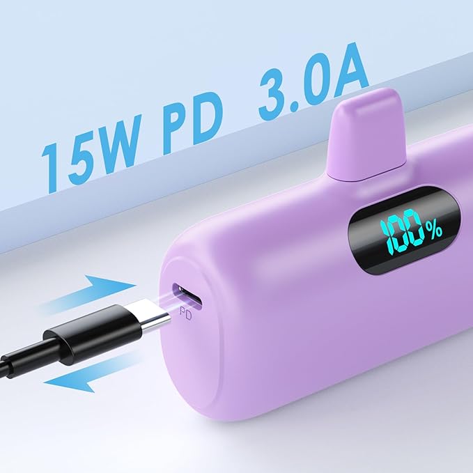 Feob Small Portable Charger for iPhone,Upgraded 5000mAh PD Fast Charging Power Bank,Mini Battery Pack Backup Charger Compatible with iPhone 14/14 Pro Max/13/13 Pro/12 Pro/11/XS/XR/X/8/7/6-Purple