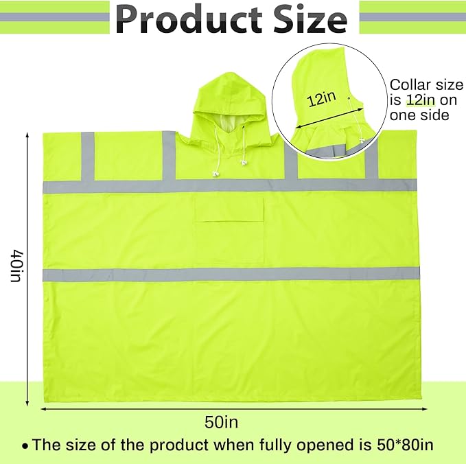 Coume High Visibility Rain Poncho with Large Pocket 50×80 Inch Reflective Rain Coat Safety Jacket Unisex for Outdoor Worker