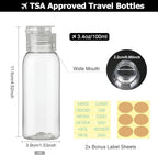 6 Pack 3.4oz Travel Bottles for Toiletries Leak Proof Travel Size Toiletries TSA Approved Squeeze Bottles with Flip Cap Wide Mouth Containers for Shampoo Conditioner Body Wash Lotion(Clear)