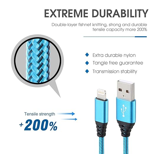 iPhone Charger 10FT 5Pack Apple MFi Certified Lightning Cable Fast Charging Nylon Braided USB-A to Lightning Compatible with iPhone 14/13 mini/14/13/12/11 Pro MAX/XR/XS/8/7/Plus/6S/SE/iPad