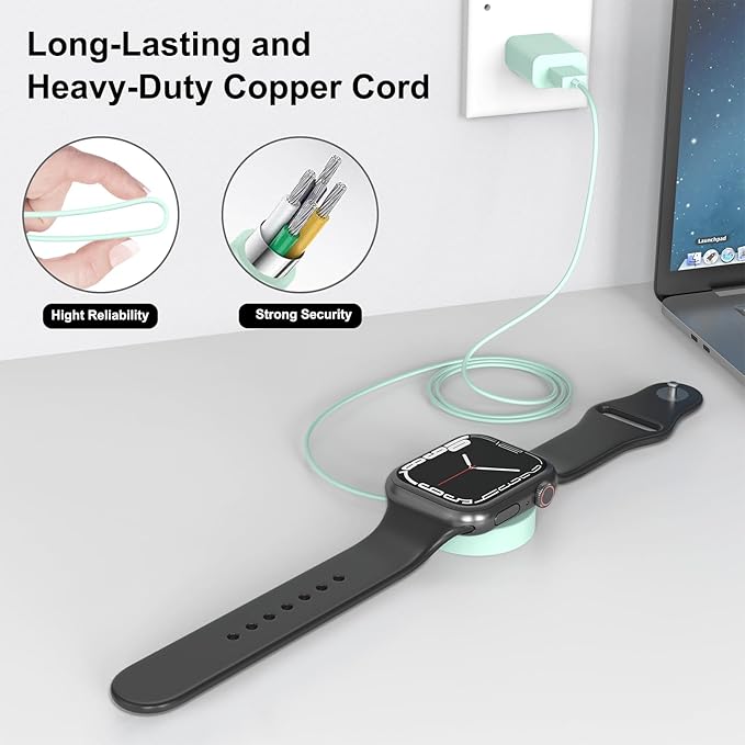 Fast Charger for Apple Watch Charger, Magnetic iWatch Charger to USB A Cable 3.3FT with USB A Wall Plug Adapter for Apple iWatch Series Ultra/10/9/8/7/6/SE/5/4/3/2 (Green)