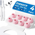 4 Pairs Replacement Ear Tips for AirPods Pro 2nd/1st Generation with Portable Storage Box & Cleaner Pen,Noise Reduction Holewith & Built-in dust Guard Screen,Silicone EarTips(Pink)