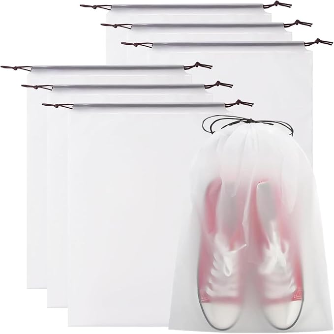 6 Pack Large Transparent Travel Shoe Bags, Clear Plastic Drawstring Bags for Shoes – 15.7 x 11.8 Inch Dust Bags for Men, Women, Luggage Organization