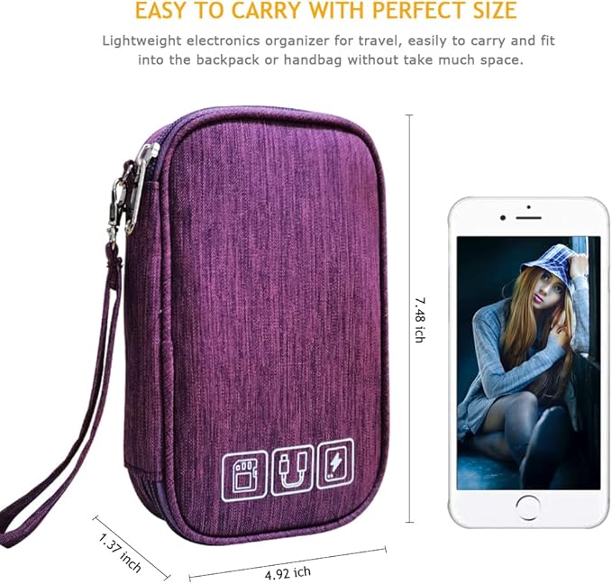 Electronic Organizer Bag Cable Organizer Travel Cord Organizer Case Pouch Portable Carrying Case for Charger Hard Drive Earphone USB SD Card (Purple)